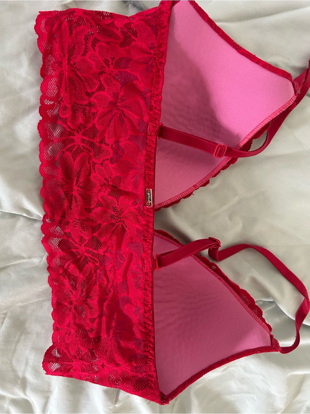 PINK Victoria's Secret Red Lace Bralette with Floral Overlay